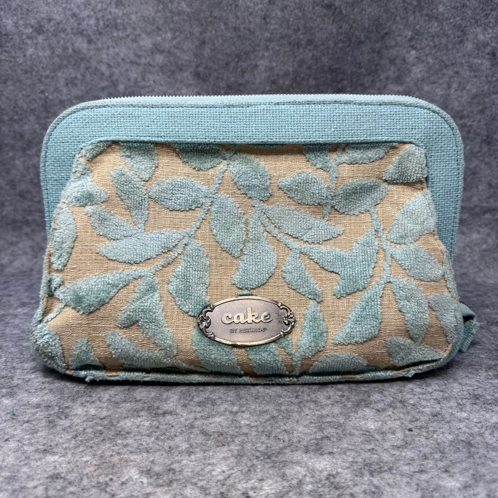 Cake Petunia Cameo Clutch Bag Women Chenille Leaf Canvas Diaper Bag Aqua Blue